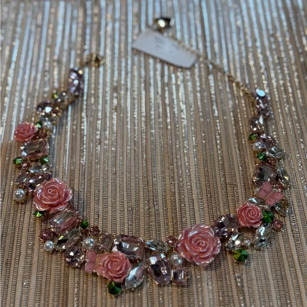 NEW Betsey Johnson Elegant Statement Pink Rose Collar Necklace 14”-19” - Picture 3 of 16